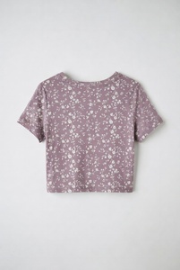 Women Floral Print <b>Crop</b> <b>Top</b> Short Sleeve Crew Neck Slim Fit Casual Summer T-Shirt Breathable Knitted Spandex Cotton - Product Image 3