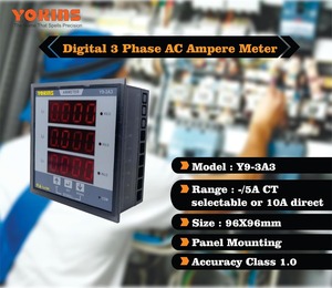 Amperímetro Digital Trifásico Yokins Y9-3A3 True RMS, Selección de CT de 1A, 5A y 10A, Visualización Directa de 3 Líneas, 96x96mm - Product Image 4
