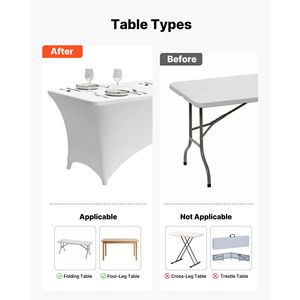 Set di 6 Copritavoli Rettangolari Bianchi in Spandex da 8 Piedi, Lavabili e Antipiega, Elasticizzati per Eventi e Decorazioni da Tavola - Product Image 5