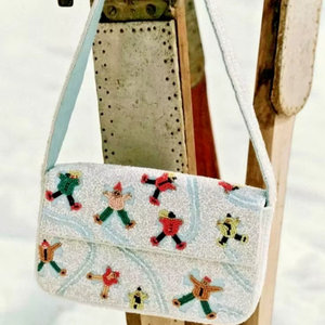 Christmas Snowflake Beaded Clutch <b>Bag</b> Handmade Blue and White Beaded Evening Purse for Holiday Parties & Winter Events - Product Image 1