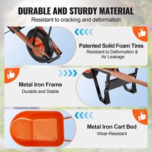 6 Cu. Ft. Capacità di carico 330 libbre. Carrello carriola 16 \ "ruote a carreggiata larga una ruota da giardino con scarico facile da caricare carrello da cantiere - Product Image 3