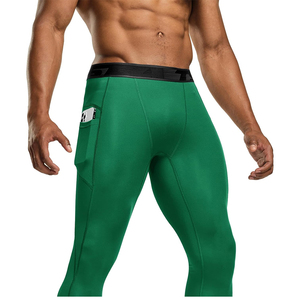 Leggings de Compresión Largos para Hombre, Color Verde, Cintura Elástica, Spandex, Nailon, Diseño Sólido, Ropa Deportiva - Product Image 4