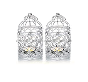 กรงนกโลหะสีเงินสำหรับตกแต่งบ้านโคมไฟเทียนเหล็กกลวงที่วางเทียนสำหรับตกแต่งบ้านกรงนกแขวน - Product Image 1