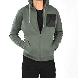Men's Olive Green <b>Zip</b>-Up <b>Hoodie</b> Regular Fit Cotton French Terry <b>Pocket</b> Casual Autumn Wear - Product Image 2