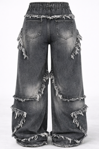 Jeans de Mujer de Cintura Alta, Estilo Desgastado, Pierna Ancha, Pantalones Vaqueros con Parches, Moda Urbana, Fabricante Mayorista - Product Image 3