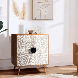 Credenza con Gambe Alte in MDF, Pannello Porta con Intaglio Decorativo, Corpo in Melaminico 80*39.5*80cm, Finitura Spray Effetto Legno Originale C - Product Image 4