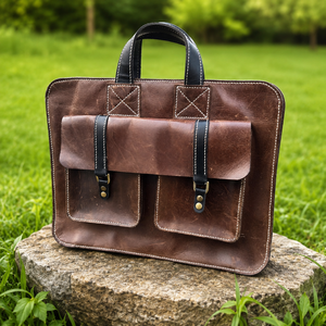 Maletín de Oficina de Cuero Genuino Premium, Bolso de Hombro Vintage para Computadora - Product Image 1