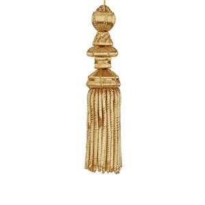 Gland décoratif doré orné, garniture à franges en fil métallique, nœud couronne tricoté à la main, franges en fil, ornements suspendus, pompons - Product Image 3