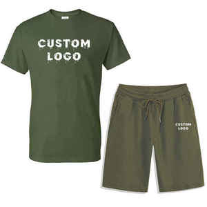 Ensembles d'été pour hommes 100% coton, t-shirts à col rond et shorts, fabriqués au Pakistan, haute qualité. - Product Image 1