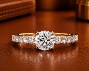 Anillo Clásico de Oro Sólido de 14K con Diamante Redondo Cultivado en Laboratorio, Elegante Anillo de Aniversario con Acentos de Múltiples Piedras, Joyería Fina - Product Image 1
