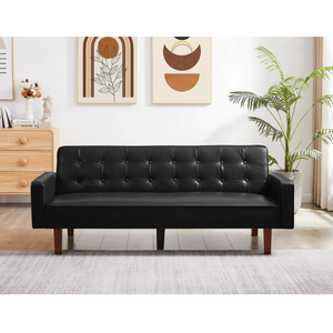 Juego de Sofá Cama Convertible Negro con Botones Tapizados en Cuero PU para Salas de Estar y Dormitorios - Product Image 1