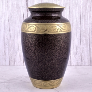 Urna Funeraria de Latón con Patrón de Hojas Doradas y Púrpuras para Cenizas Humanas, Recipiente Conmemorativo para Funerales y Entierros - Product Image 4