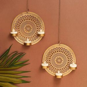 Handmade Gold Mandala <b>Wall</b> Hanging Candle Holder Set Decorative Boho Tealight <b>Sconce</b> Home Decor <b>Wall</b> Hanging Tea <b>Light</b> Holder - Product Image 1