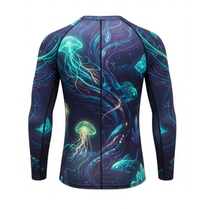 เสื้อรัดรูปแขนยาวสำหรับผู้ชาย ลายพิมพ์แบบ Heat-Transfer ป้องกันรังสียูวี UPF50 ลายแมงกะพรุน เสื้อกีฬา โพลีเอสเตอร์/สแปนเด็กซ์ - Product Image 3