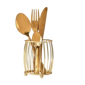 Luxury Gold Metal Mesh Cutlery Holder With Handle <b>Bird</b> Motif Flatware Caddy Iron Wire Spoon Fork Utensil Organizer <b>Stand</b> - Product Image 2