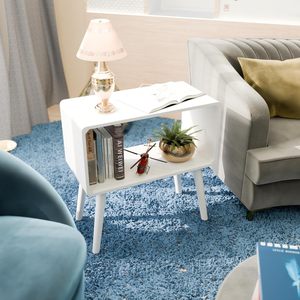 Mesa de Noche Retro, Mesa Auxiliar, Mesa de Cabecera para Espacios Pequeños, Revistero con Almacenamiento, Madera Sintética - Product Image 1