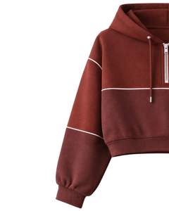 Women Rusted Brown Color Crop Zip Hoodie <b>Shorts</b> Set Cargo Pocket Casual Two Piece Outfit Polyester Cotton Custom Wholesale - Product Image 3