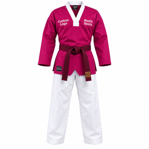 Traje de Taekwondo Academy Fit para Artes Marciales, Unisex, de Algodón y Poliéster, para Práctica, con Pantalones Anchos, Cinturón, Dobok, Uniforme Personalizado - Product Image 1
