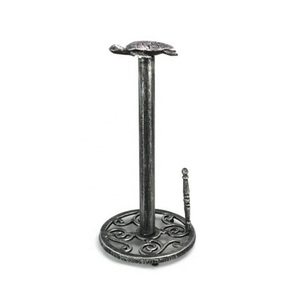 Cast Metal Sea Turtle <b>Kitchen</b> <b>Roll</b> <b>Holder</b> - Rustic Silver Countertop Organizer with Decorative Filigree Base and Side Support - Product Image 1