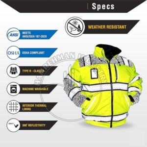 Chaqueta de Seguridad Reflectante Impermeable de Poliéster, Ropa de Seguridad Reflectante de Alta Visibilidad Clase 3, Seguridad Vial Transpirable - Product Image 2