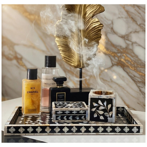 Brûleur d'encens élégant fait main en os, incrustation de nacre, parfum bois de santal et rose, graines d'anis étoilé, écologique, Mubkhar Bakhoor - Product Image 3
