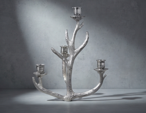 Support de bougie en métal argenté à 5 bras, design unique en forme de bois de cerf, fait main, sans plomb, durable, moulage texturé, décoration de table, Noël, vente en gros - Product Image 2