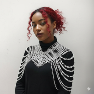 Collier d'épaule en maille artisanale, bijou de corps gothique en métal, armure, manteau, chaîne à maillons drapés en cascade, pour mariage et fête - Product Image 1