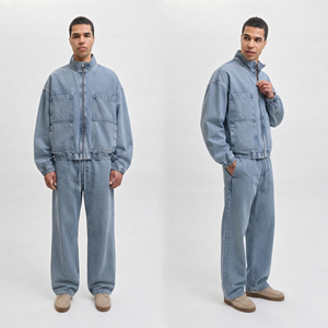 Conjunto de Chaqueta Vaquera Oversize Transpirable y Pantalones Vaqueros de Pierna Ancha Estilo Streetwear Holgado para Hombre - Traje Vaquero Americano de Invierno - Product Image 5