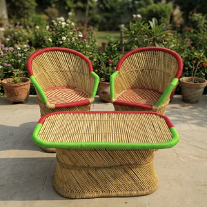 Tabourets ottomanes en bambou légers multicolores, revêtement en cuir amovible, design japonais moderne, confortables, non pliables - Product Image 4