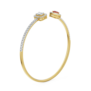 Luxury 18K Gold Cuff <b>Bracelet</b> With Emerald Cut Diamond And <b>Red</b> Gemstone Women's Wedding Jewelry - Product Image 3