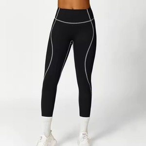 Women Casual High Waist Capri <b>Leggings</b> Side <b>Pockets</b> Sporty Stretch Breathable Fitness Pants Black Pink Seamless Yoga Wear - Product Image 4
