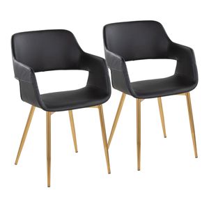 Juego de 2 Sillas de Comedor/Accesorio Margarite, Metal Dorado y Cuero Sintético Negro, Diseño Contemporáneo y Elegante - Product Image 1