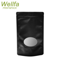 Sachet Doypack Personnalisé en Papier Kraft Mat Noir et Blanc avec Fenêtre Ovale, Fermeture Éclair, Refermable pour Aliments, Café, Thé, Snacks