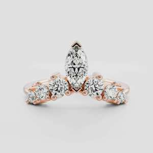 Anillo de cinco piedras de moissanita con corte marquesa y redondo, chapado en oro rosa sobre plata de ley 925, perfecto para propuesta de matrimonio para ella. - Product Image 1
