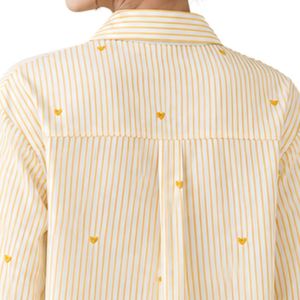 Camisa de Mujer a Rayas Amarillas y Blancas con Botones, Blusa de Algodón de Manga Larga con Bordado de Corazón, Ajuste Holgado, Estilo Casual, Top Oversize - Product Image 6