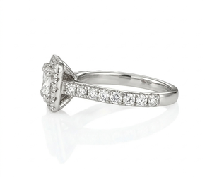 Bague de fiançailles en or blanc 14 carats avec diamant de laboratoire taille coussin E VVS Halo Pav certifié IGI, style ethnique, bague de mariage - Product Image 3