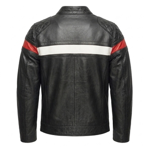 UMIRX Men's Black <b>Leather</b> Motorcycle <b>Jacket</b> Full Sleeve Color Blocked Windproof Front Logo All Seasons Racing Wear - Product Image 2