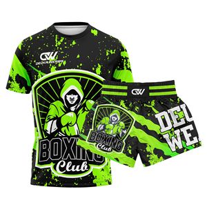 Conjunto de Muay Thai Elástico y Ligero de Poliéster para Entrenamiento y Sparring, con Logotipo y Diseño Sublimados Personalizados, MOQ Bajo, Manga Corta para Kickboxing - Product Image 1