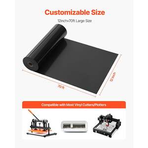 Rouleau de vinyle de transfert de chaleur noir brillant 12X70 ft Easy Cut Weed Forte adhérence Compatible Divers matériaux pour T-shirts Fer - Product Image 6