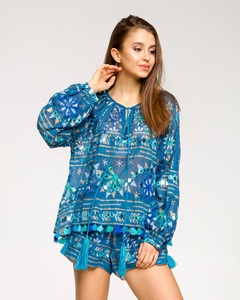 Llegada de un nuevo estilo de verano de las mujeres de la moda espejo bordado Blusa con borla decoración tradicional toque impreso único de las señoras - Product Image 3