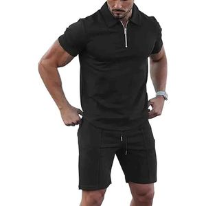 Men's <b>Polo</b> t shirts and shorts <b>zip</b> <b>up</b> style Summer Casual breathable golf wear set - Product Image 1