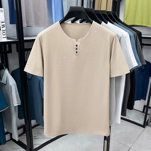 Men's <b>Black</b> V-Neck Short Sleeve Cotton <b>T</b>-<b>Shirt</b> Regular Fit Casual Solid Color Breathable Knitted <b>Plain</b> Design - Product Image 3