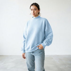 <b>Ladies</b> Relaxed Mockneck <b>Sweatshirt</b> Oversized <b>Longline</b> Fit Cozy Fabric Casual Lounge Pullover Fashion Clothing Manufacturer - Product Image 1