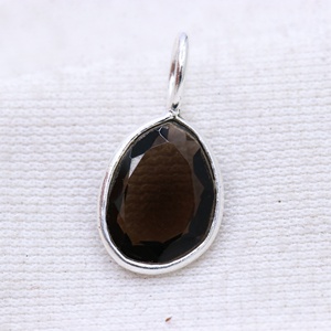 Wholesale 925 <b>Solid</b> Sterling <b>Silver</b> Natural Pear Smoky Quartz Faceted Bezel Set Solitaire Pendant Fine Jewelry Memoria Jewels - Product Image 2