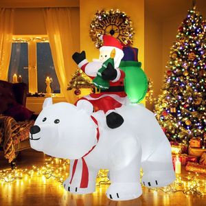 Babbo Natale Gonfiabile da 6,5 Piedi su Orso Polare con Testa Oscillante e Luci LED, Decorazione Natalizia da Esterno - Product Image 1