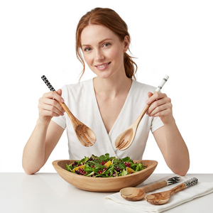 Large Wood Eco-Friendly Manual Salad Spinner Lettuce Vegetable Strainer Set Fruit Straining Self-Locking Lid Dishwasher Safe - Product Image 1