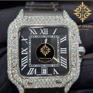 Montre de luxe carrée en diamant Pahal Jewels pour femmes, acier inoxydable, cadran noir, chiffres romains, affichage de la date, mouvement à quartz suisse - Product Image 1