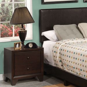 Comodino in Legno Stile Casual per Camera da Letto, 1 Pezzo, Finitura Espresso, 2 Cassetti - Product Image 1