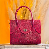 Sac fourre-tout rose en cuir véritable 100% avec embossage floral, style bohème, sac fourre-tout artisanal de créateur pour femmes, usage quotidien