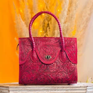 New Women's Vintage Designer Trendy Hand Tooled Florals Carved 100% Genuine Leather High Quality Pink Lightweight <b>Mini</b> Tote <b>Bags</b> - Product Image 1